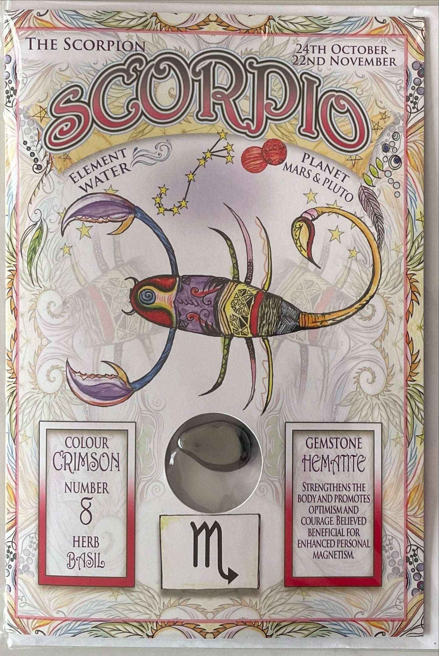 Scorpio Zodiac Greeting Card with gemstone and personalized design.