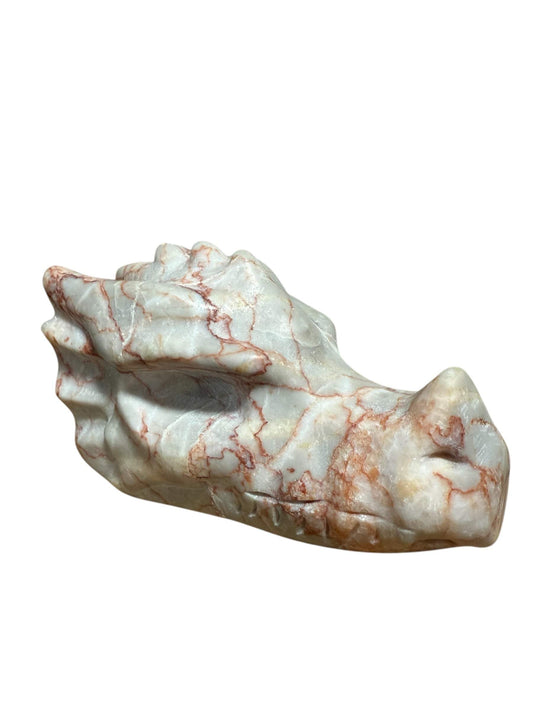 Large Red Vein Jasper Dragon Head Carving: Strength & Protection