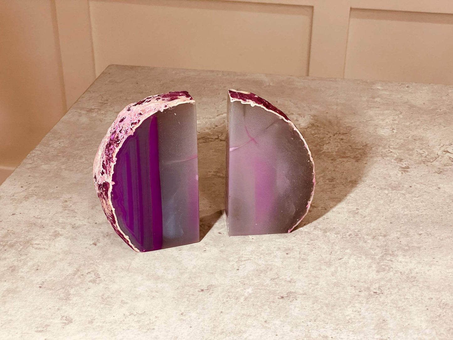 Pink Agate Bookends, front view