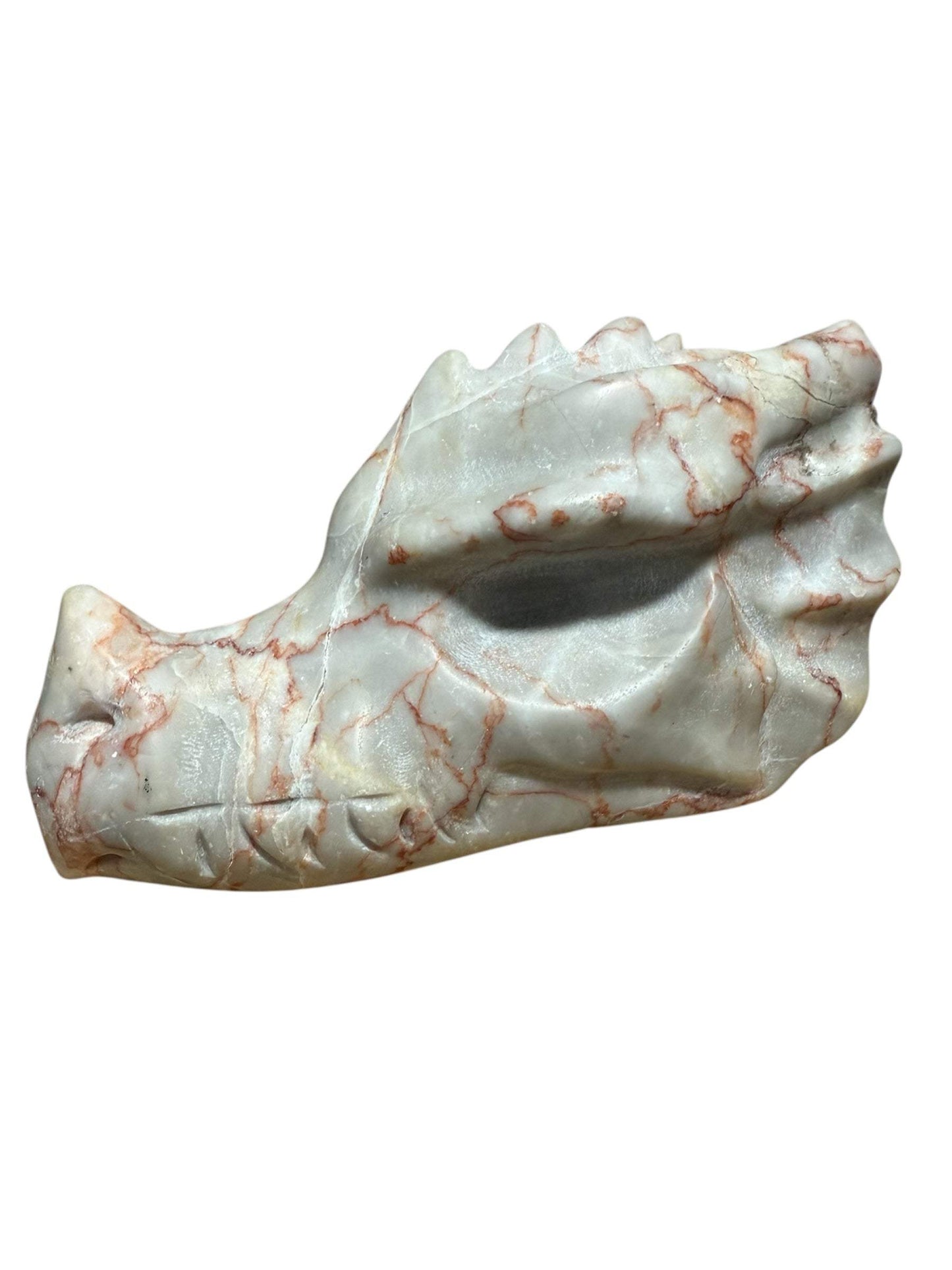 Large Red Vein Jasper Dragon Head Carving: Strength & Protection