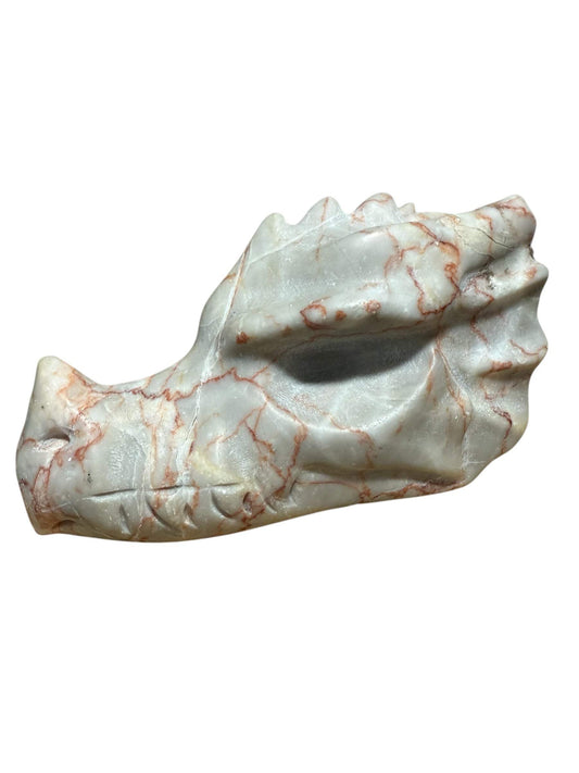 Large Red Vein Jasper Dragon Head Carving: Strength & Protection