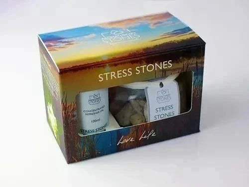 Aromatherapy Volcanic Stones packaging for stress relief and mood enhancement.